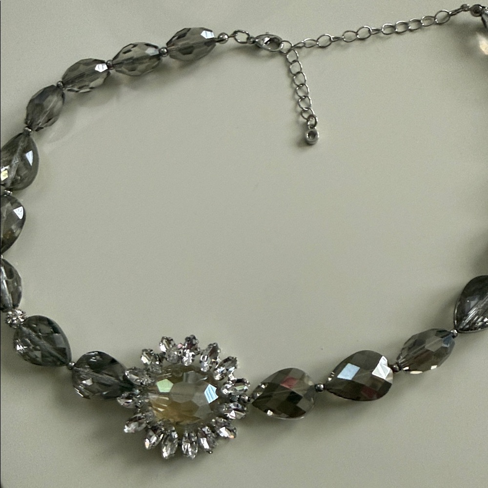 Anthropologie Silver and Crystal Necklace